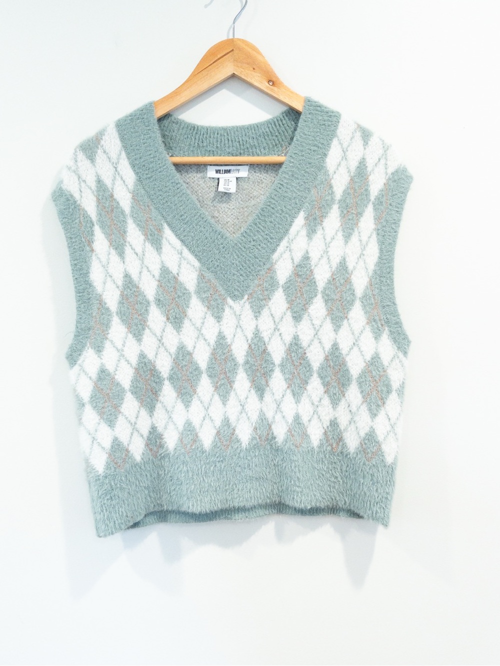 William Rast Green White Argyle Plaid Sweater Vest Med Preppy Academia Classic